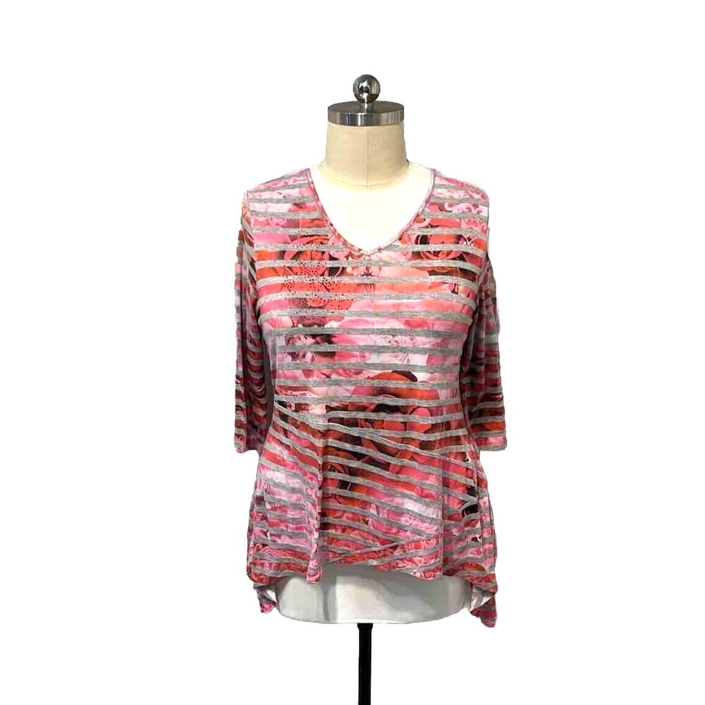 One World | Pink and Grey Stripe Top XL